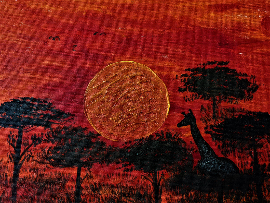 Serengeti Sunset Giraffe Original Art Canvas Signed